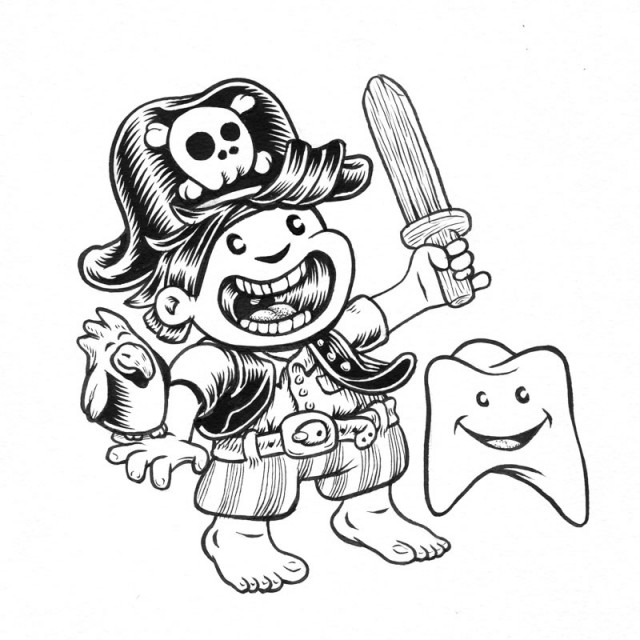Garçon pirate avec son perroquet et sa dent