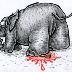 Dessin Mowgli écrasé par un éléphant